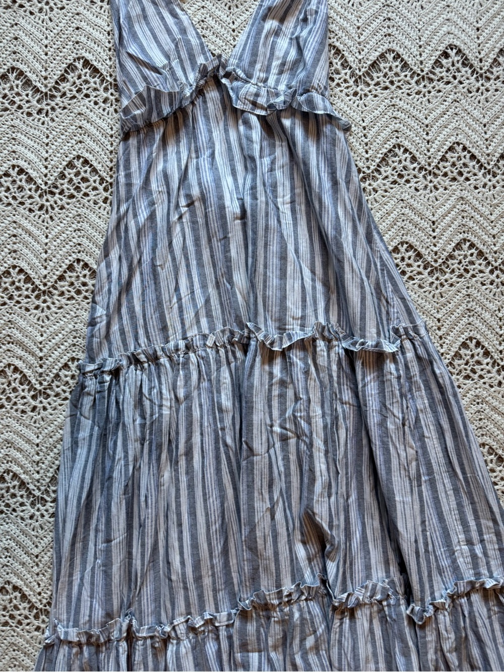 Maxi Beach Boho Dress Lulus Size Large Tiered Stripes Ruffles Flowy Cotton - Picture 3 of 8